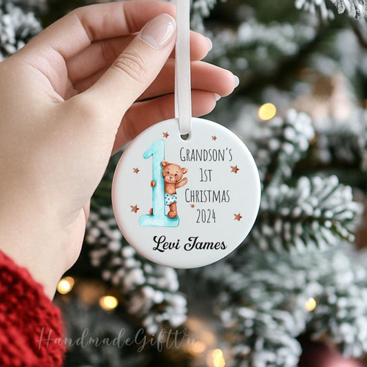 Personalized Grandson's Granddaughter's 1st Christmas Ornament, Custom New Baby Ornament With Name ON0450