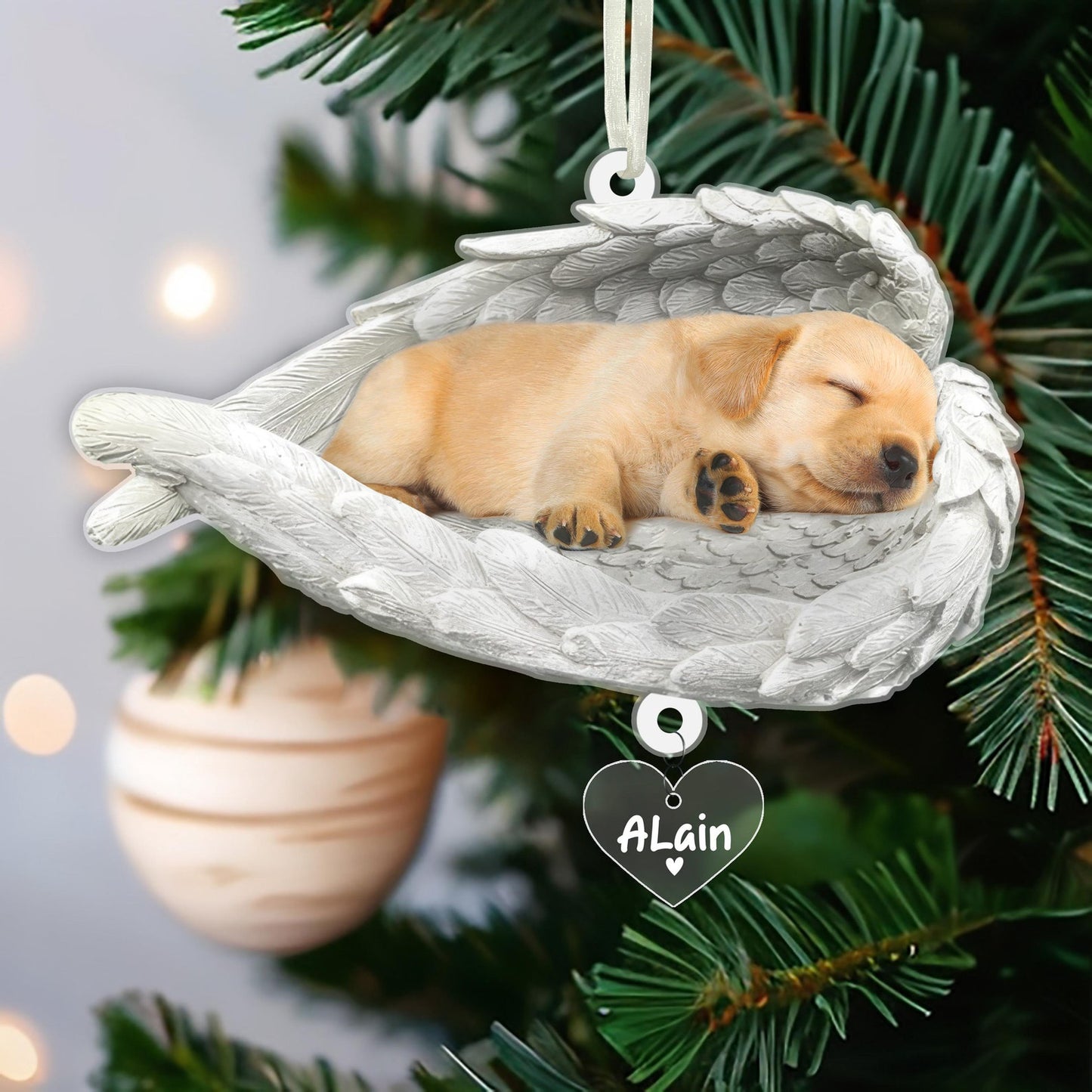 Custom Photo Sleeping Pet Within Angel Wings Ornament, Personalized Loss Pet Memorial Ornament ON0964