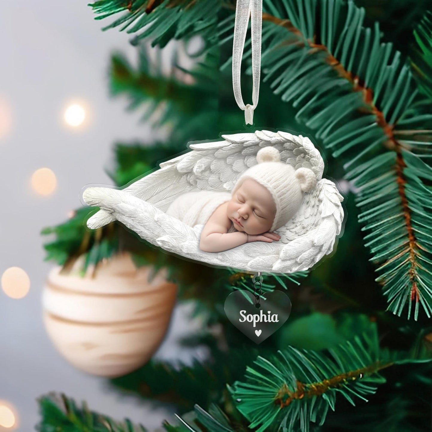 Custom Photo Sleeping Baby With Wing Ornament, Personalized Miscarriage Infant Loss Awareness Memorial Ornament ON0965