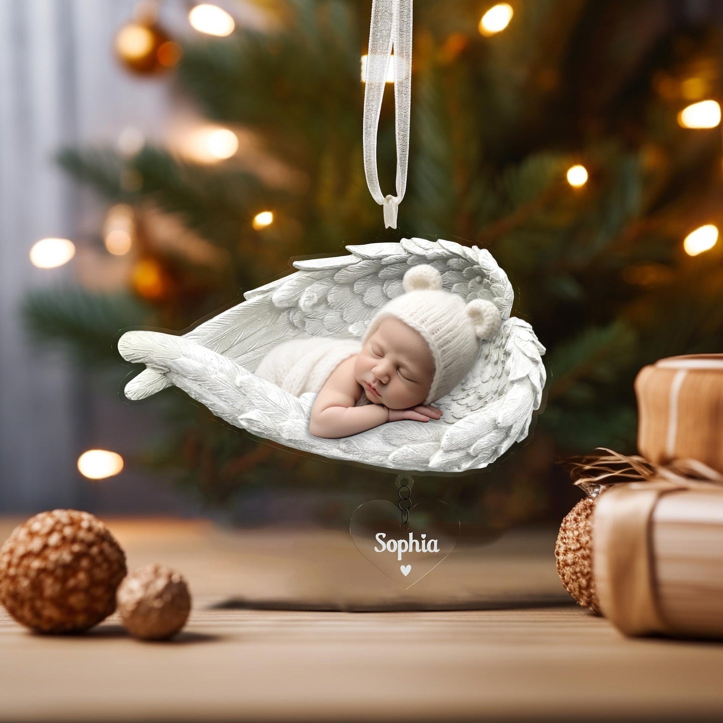 Custom Photo Sleeping Baby With Wing Ornament, Personalized Miscarriage Infant Loss Awareness Memorial Ornament ON0965