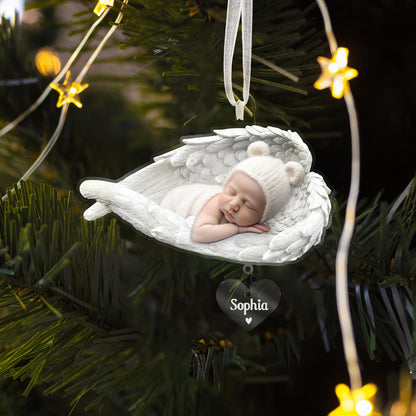 Custom Photo Sleeping Baby With Wing Ornament, Personalized Miscarriage Infant Loss Awareness Memorial Ornament ON0965