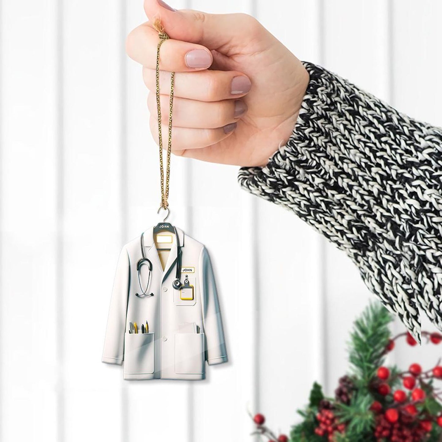 Personalized Doctor Blouse Christmas Ornament, Custom Name Healthcare Workers Ornament ON0877