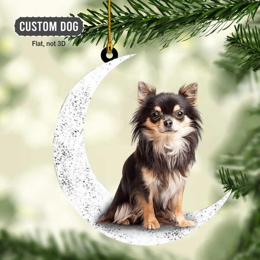 Long Haired Chihuahua Sit On The Moon Ornament, Chihuahua Lover Ornament ON1040