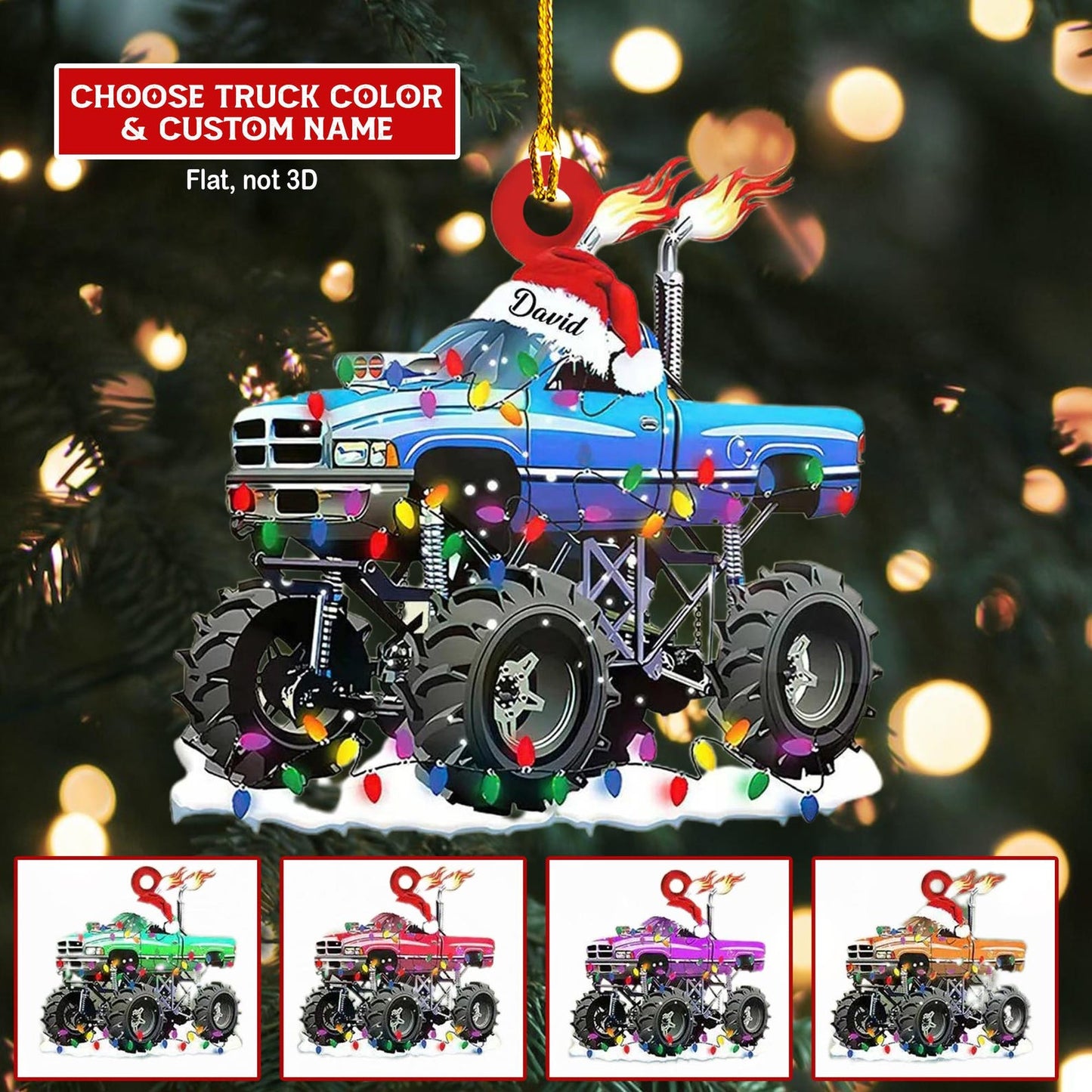 Personalized Monster Truck Christmas Ornament, Custom Name Monster Truck Xmas Ornament for Kids Boys Men ON0475