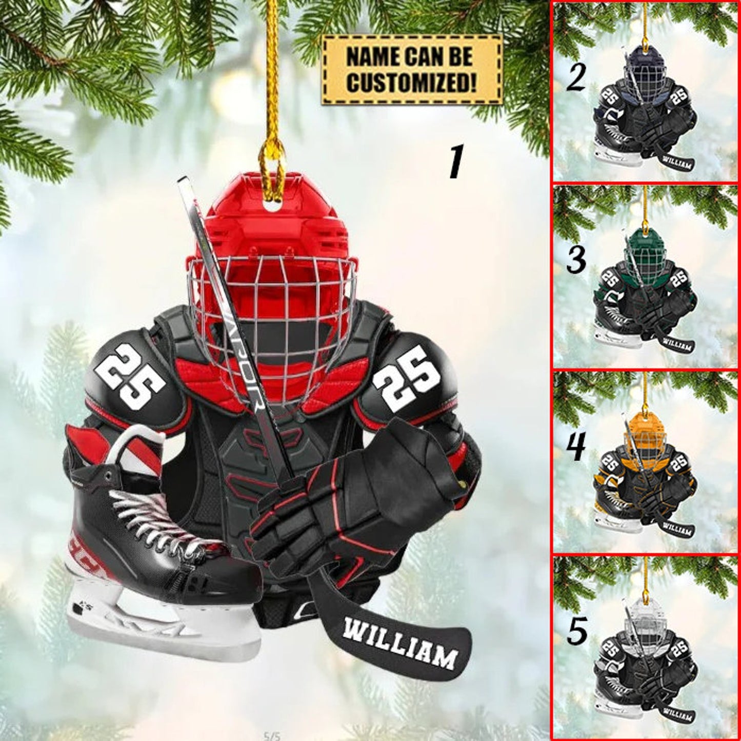 Personalized Hockey Equipment Christmas Ornament, Custom Name Number Hockey Lover Ornament ON0955