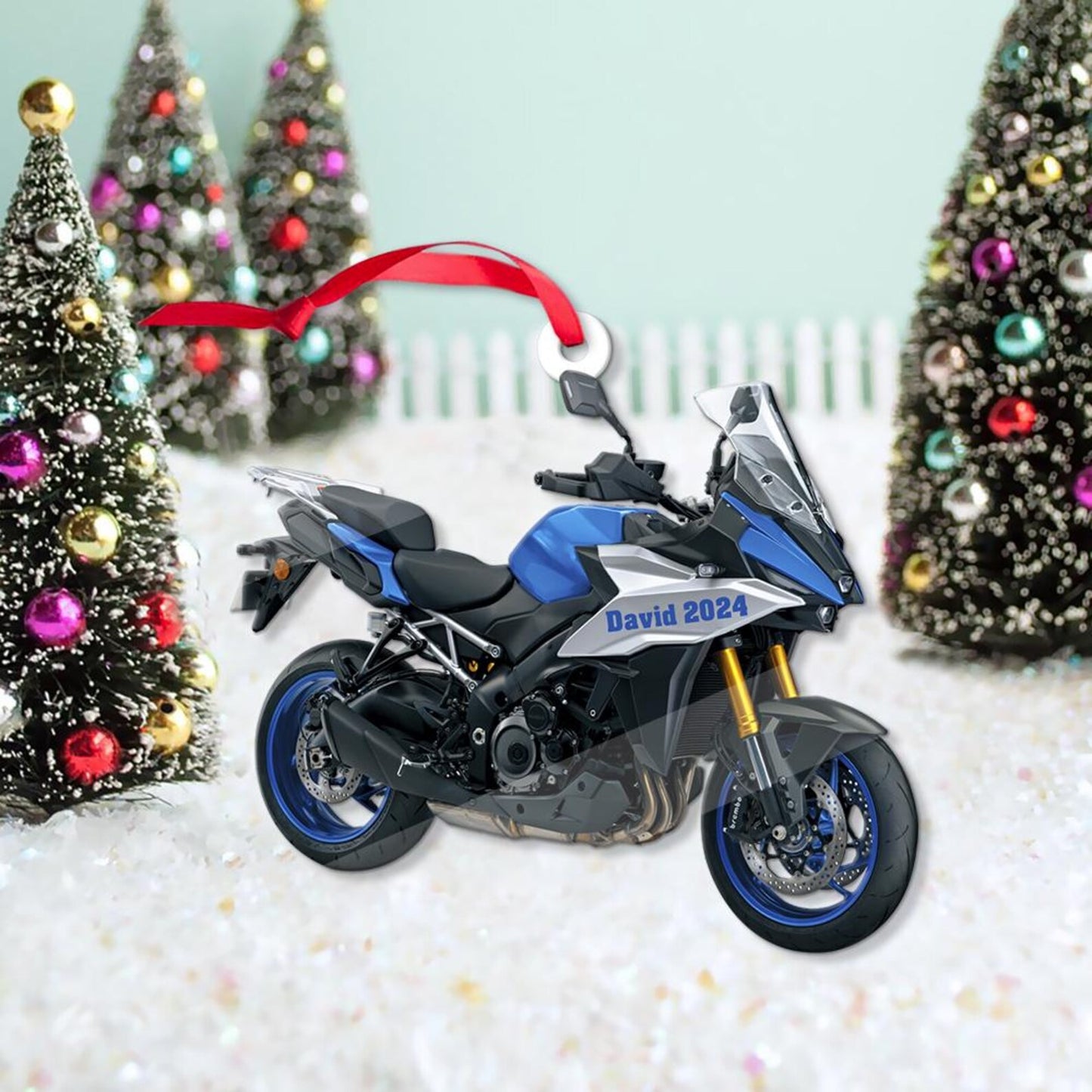 Personalized Blue Motorcycle Christmas Ornament, Custom Name Motorbike Driver Ornament ON1055