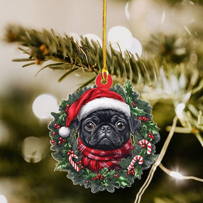 Personalized Black Pug Christmas Ornament, Custom Name Pug Dog Ornament ON1697