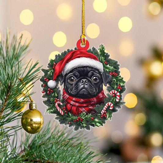 Personalized Black Pug Christmas Ornament, Custom Name Pug Dog Ornament ON1697