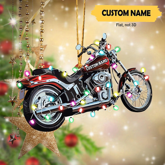 Personalized Biker Motorcycle Lights Christmas Ornament, Custom Biker Name Ornament ON1042