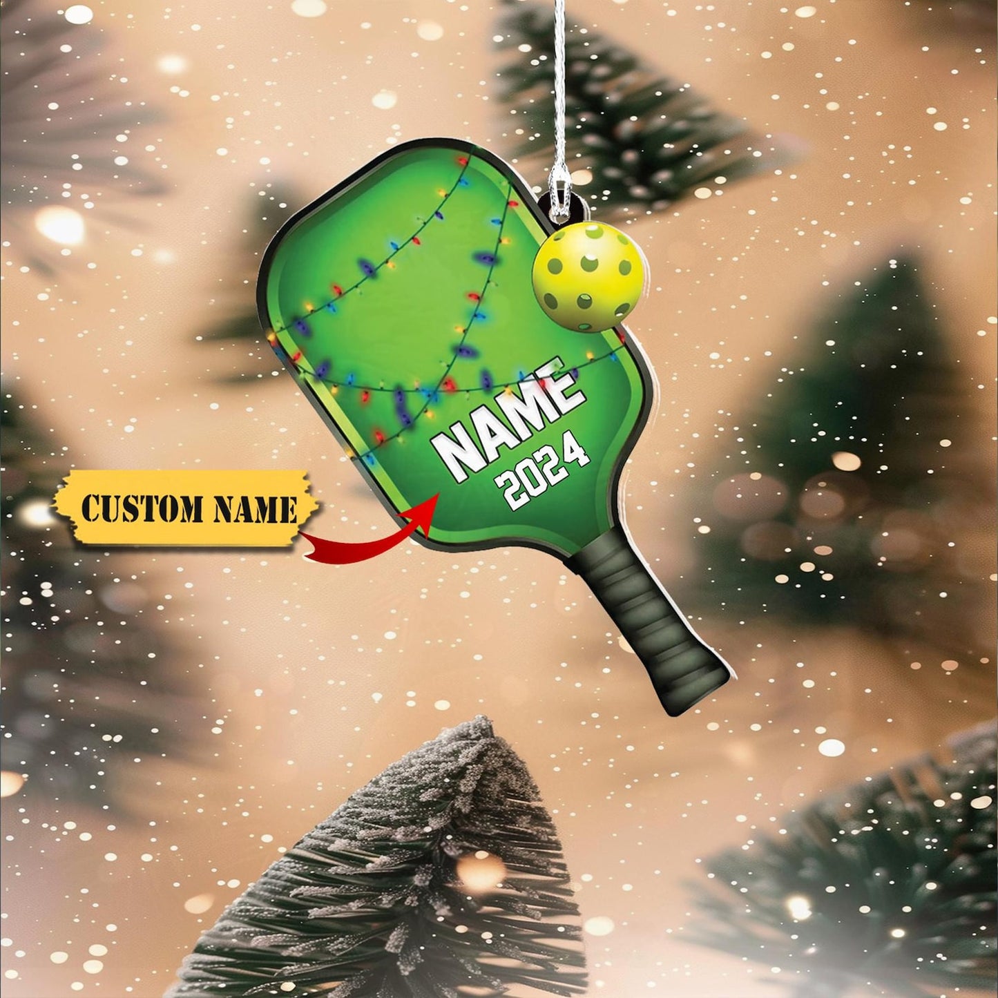 Personalized Pickleball Paddleball Christmas Light Ornament, Custom Name Pickleball Player Ornament ON1377