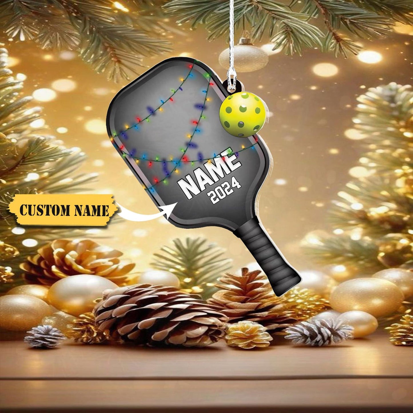 Personalized Pickleball Paddleball Christmas Light Ornament, Custom Name Pickleball Player Ornament ON1377