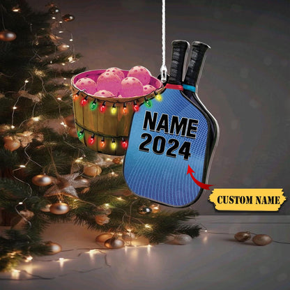 Personalized Pickleball Christmas Light Ornament 2024, Custom Name Pickleball Player Ornament ON1378