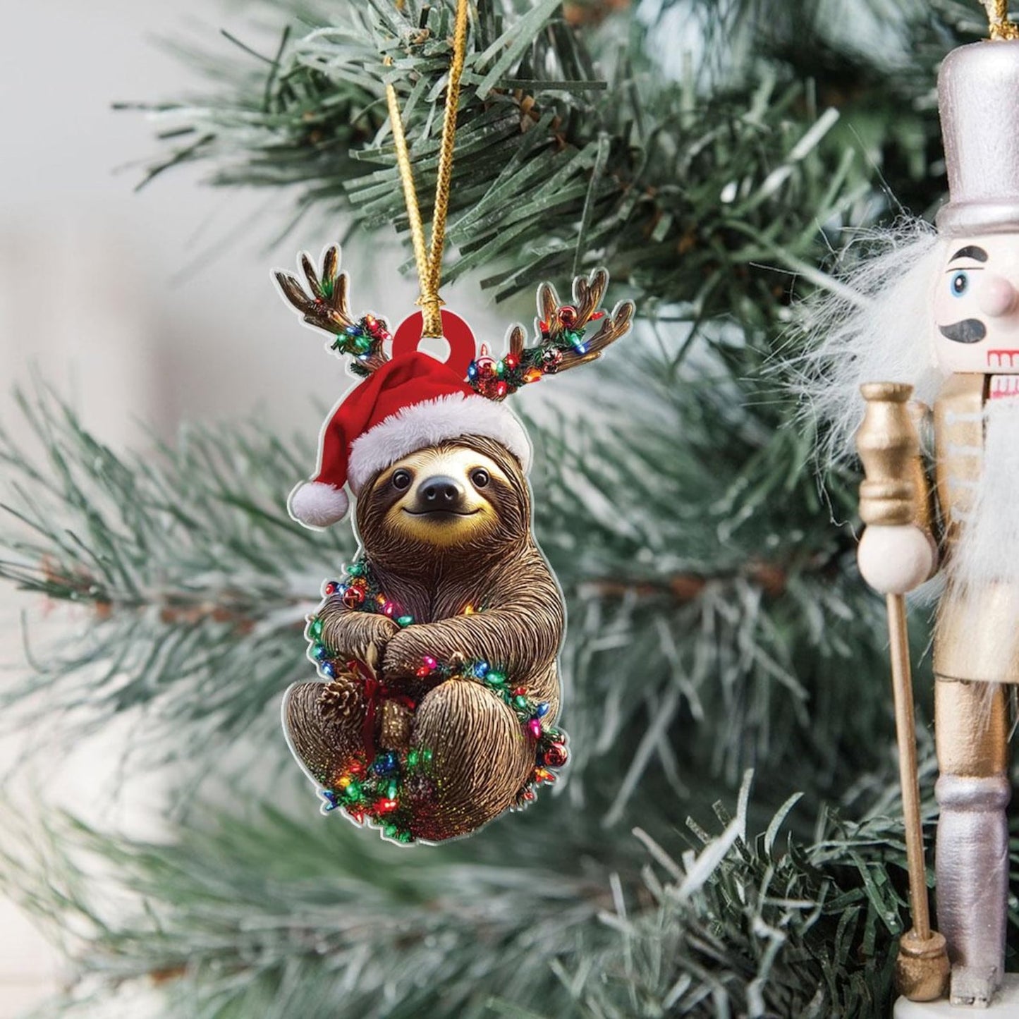 Sloth Christmas Light Ornament, Sloth Lover Christmas Ornament ON1699