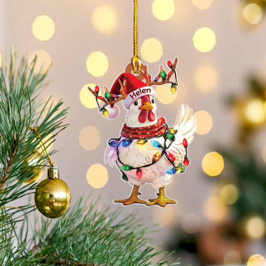 Personalized Chicken Hen Light Christmas Ornament, Custom Name Chicken Farm Christmas Ornament ON0962