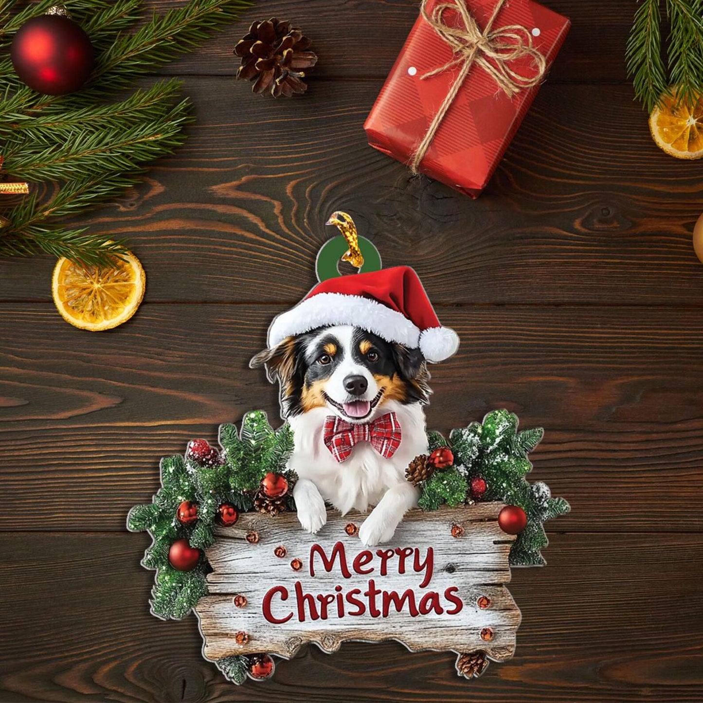 Australian Shepherd Dog Merry Christmas Ornament, Pet Lover Ornament ON1700