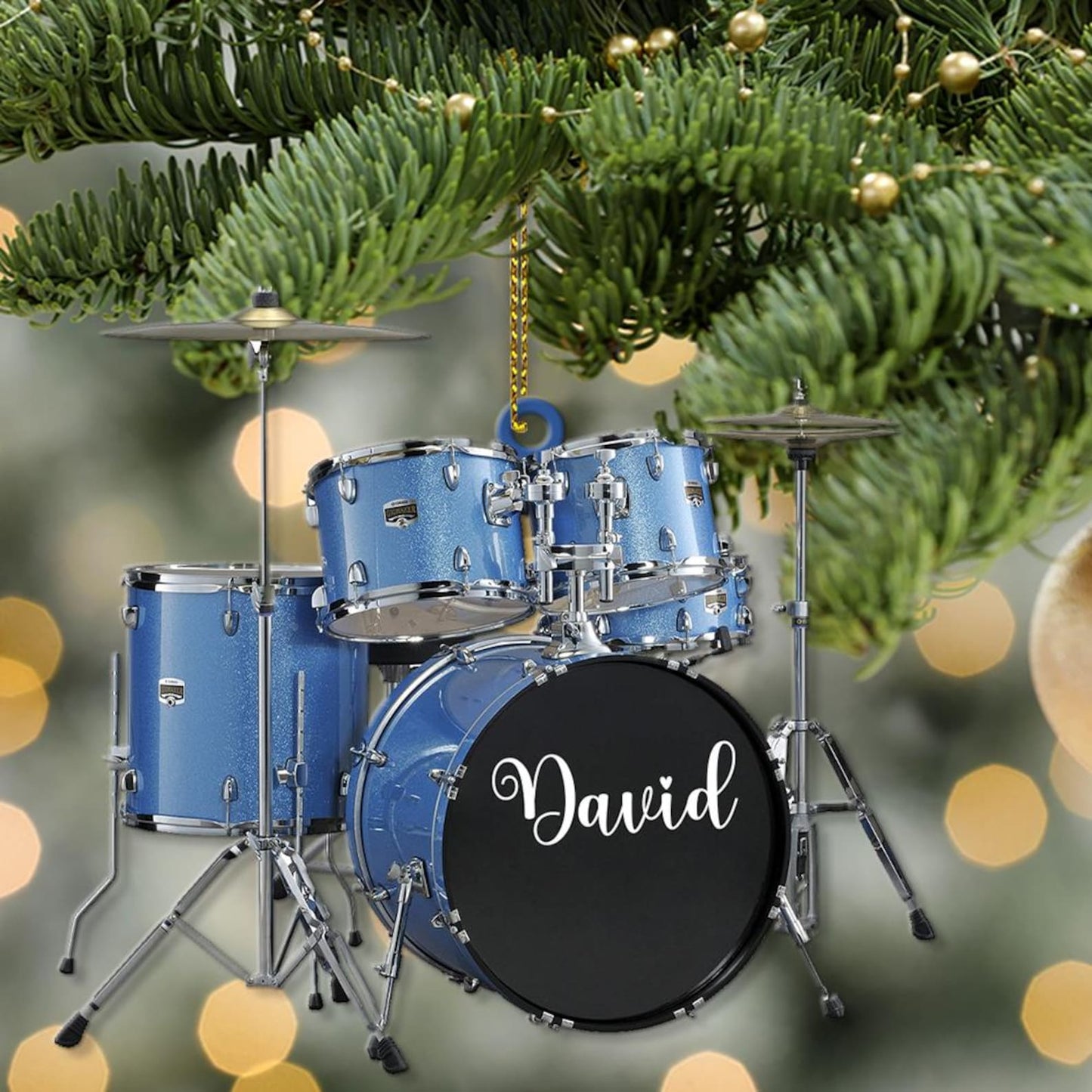 Personalized Blue Drum Ornament, Custom Name Drum Lover Ornament ON0904