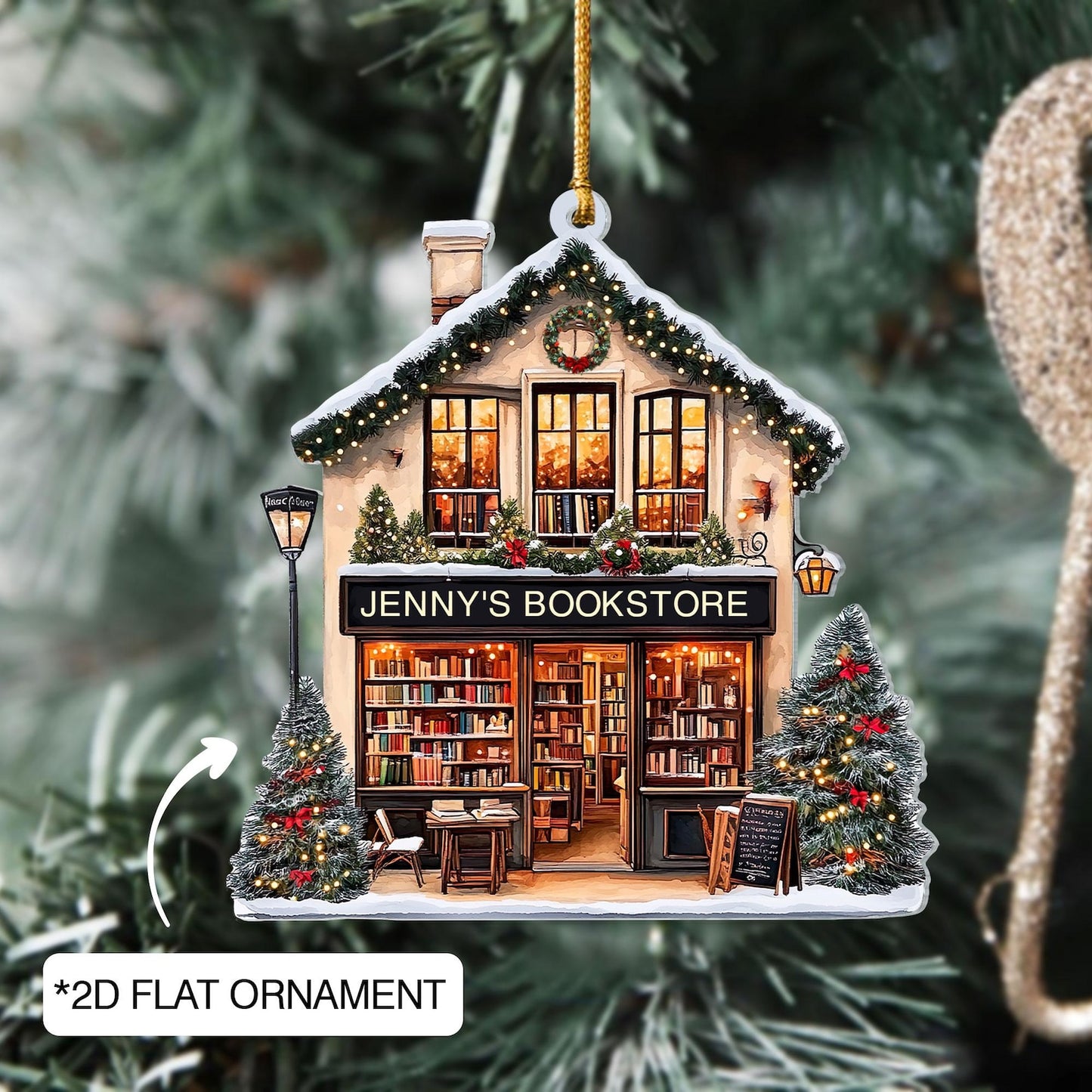 Personalized Book Store Bookish Christmas Ornament, Custom Name Book Lovers Ornament ON1595