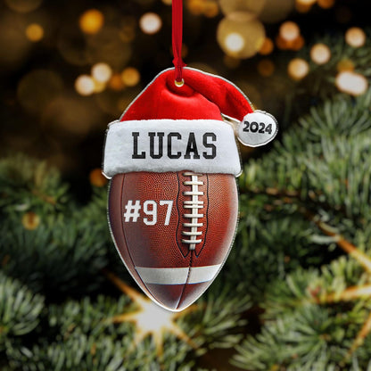 Personalized Football Santa Christmas Ornament 2024, Custom Name Football Player Ornament ON0861