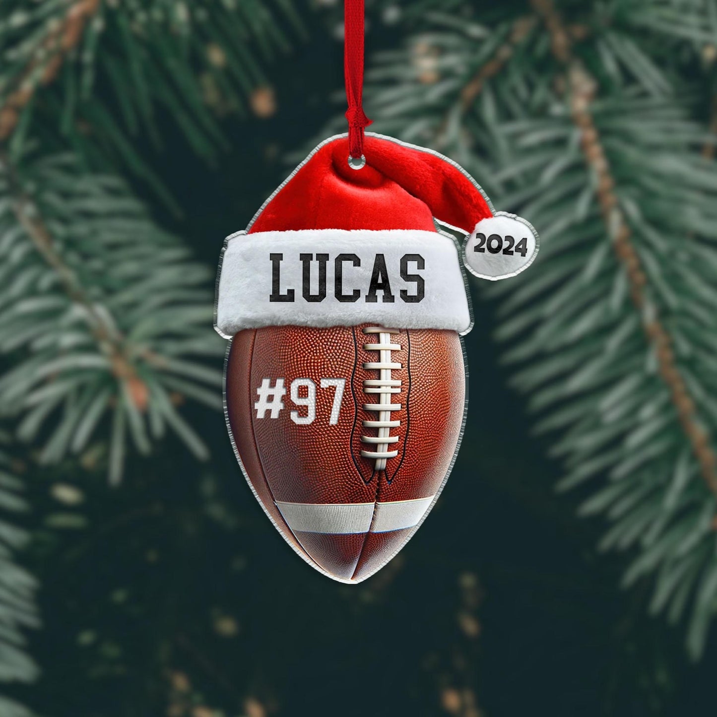 Personalized Football Santa Christmas Ornament 2024, Custom Name Football Player Ornament ON0861