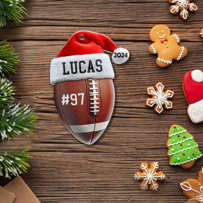 Personalized Football Santa Christmas Ornament 2024, Custom Name Football Player Ornament ON0861