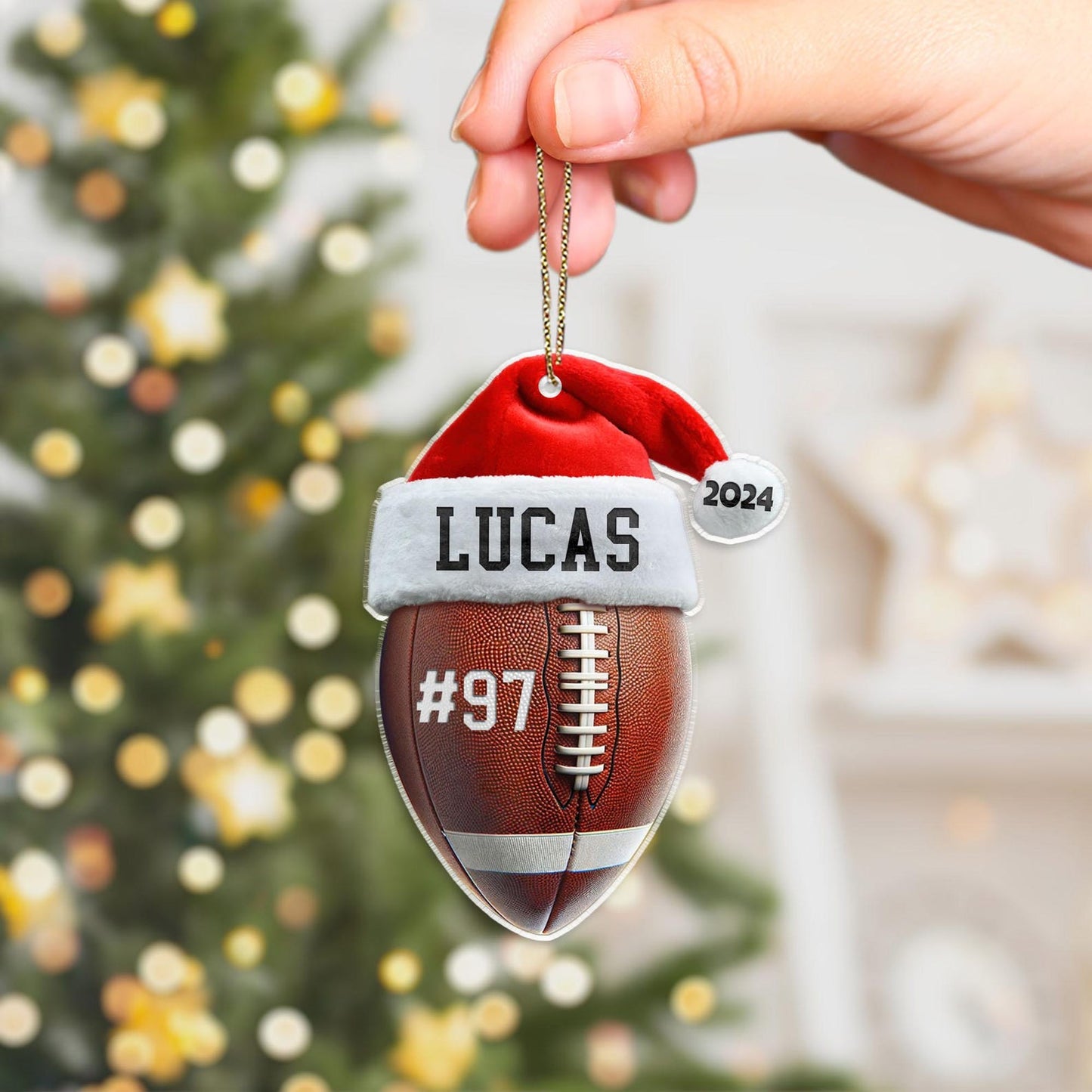 Personalized Football Santa Christmas Ornament 2024, Custom Name Football Player Ornament ON0861