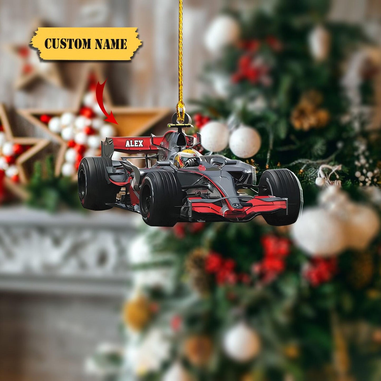 Personalized Formula Car Christmas Ornament, Custom Name Racer Racing Ornament ON0740