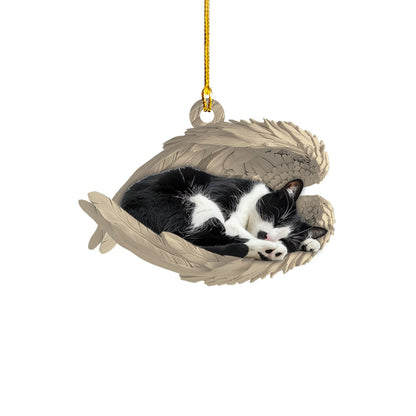 Personalized Tuxedo Cat Sleeping Angel Ornament, Custom Name Tuxedo Cat Angel Wings Christmas Ornament, Personalized Cat Ornament ON0431