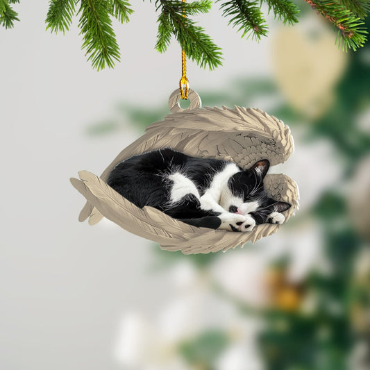 Personalized Tuxedo Cat Sleeping Angel Ornament, Custom Name Tuxedo Cat Angel Wings Christmas Ornament, Personalized Cat Ornament ON0431