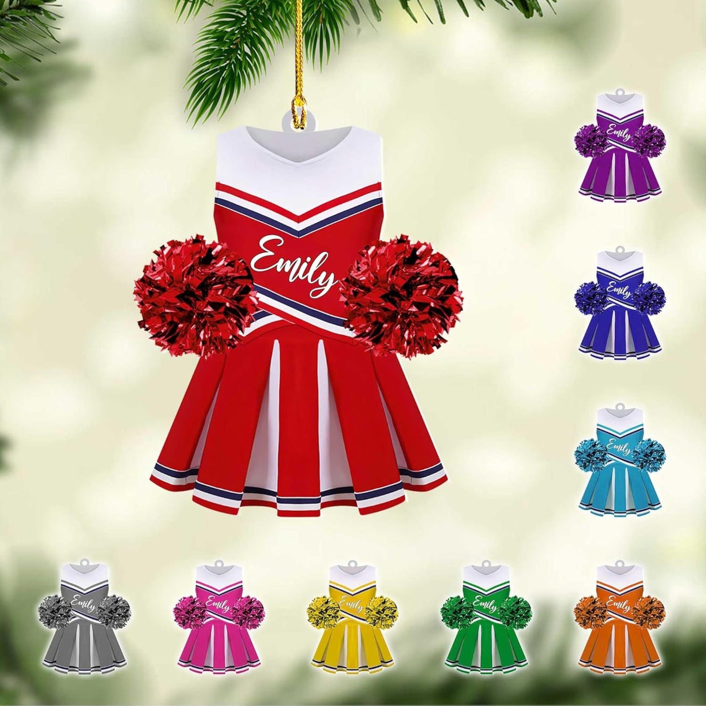 Personalized Cheerleading Pom Pom Girl Christmas Ornament, Custom Name Cheerleader Ornament ON0704