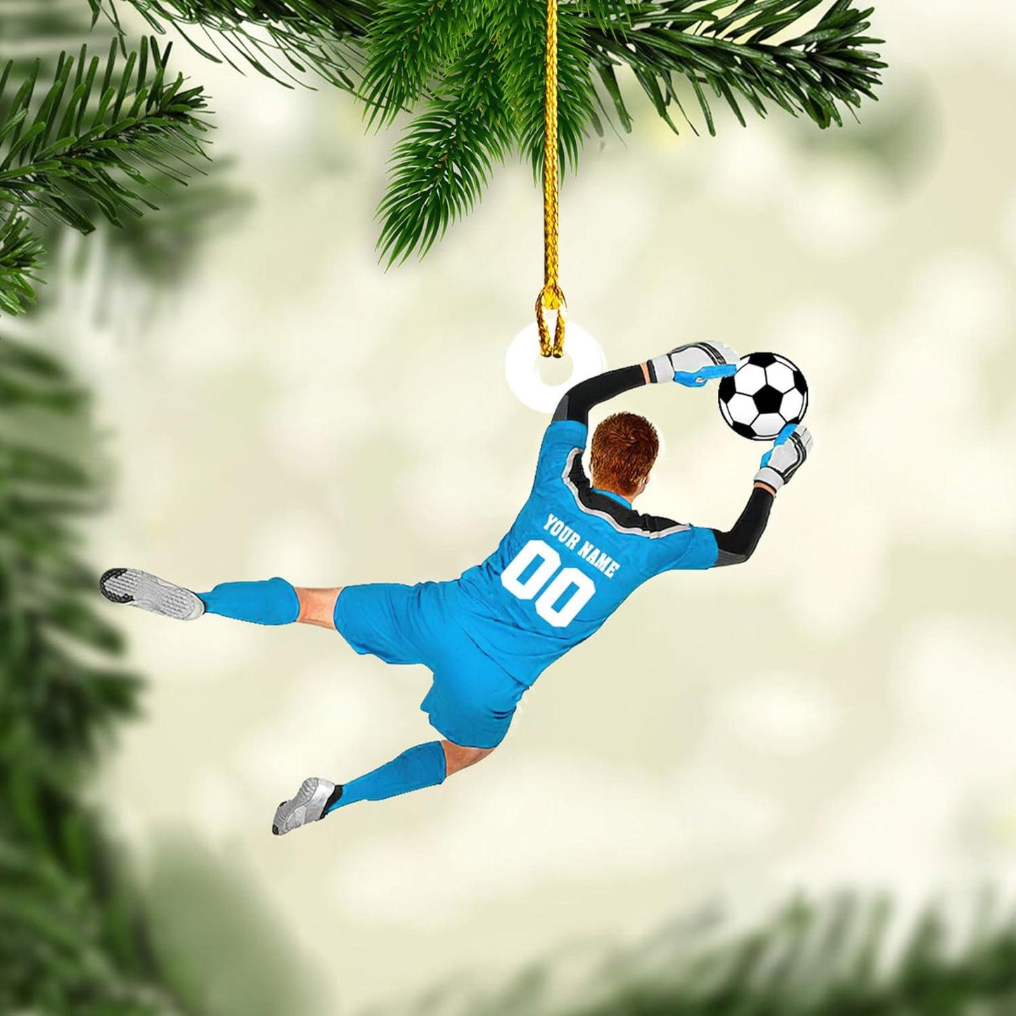 Personalized Soccer Goal Keeper Christmas Ornament, Custom Name Soccer Lover Ornament ON1689