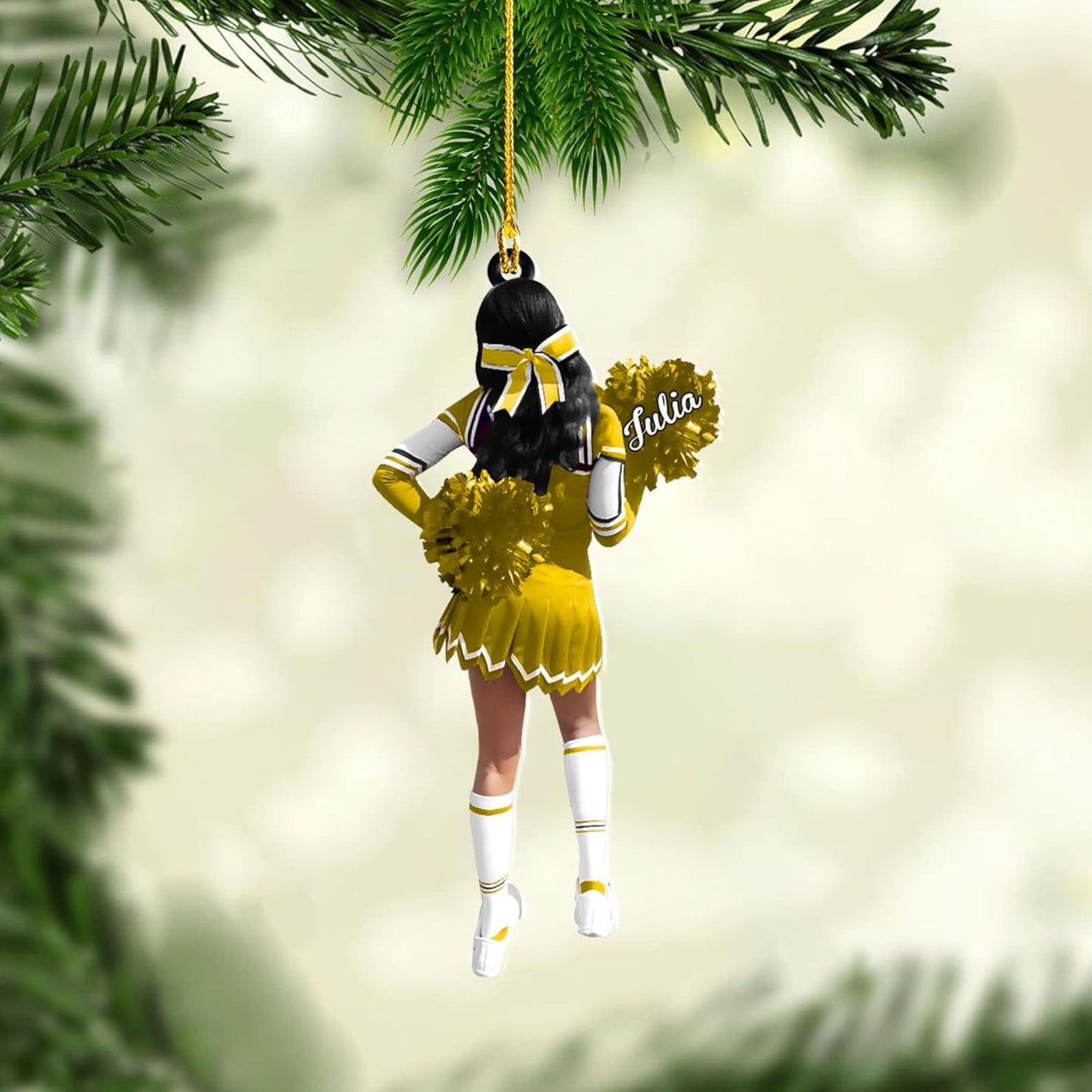 Personalized Cheerleader Pom Pom Girl Christmas Ornament, Custom Name Cheerleader Xmas Ornament ON0855