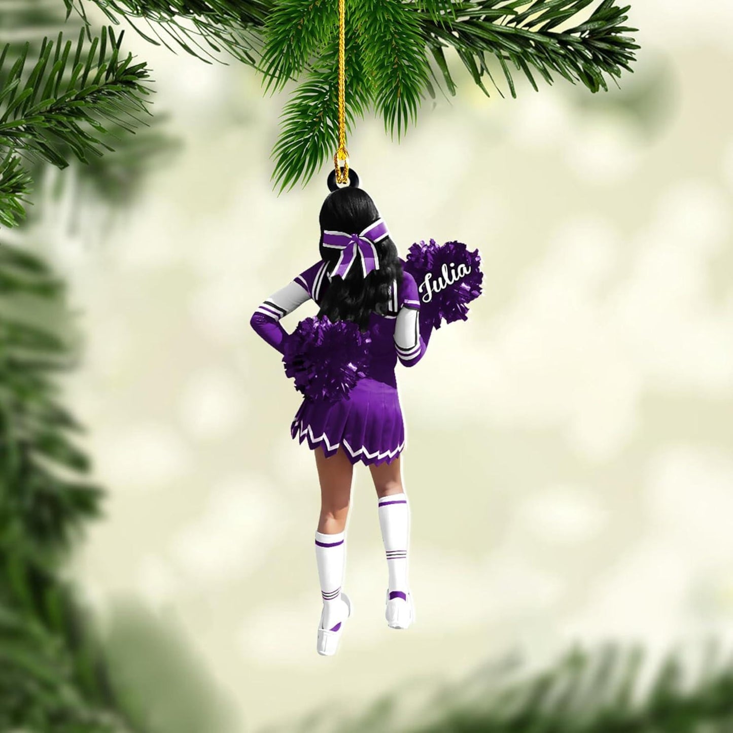 Personalized Cheerleader Pom Pom Girl Christmas Ornament, Custom Name Cheerleader Xmas Ornament ON0855