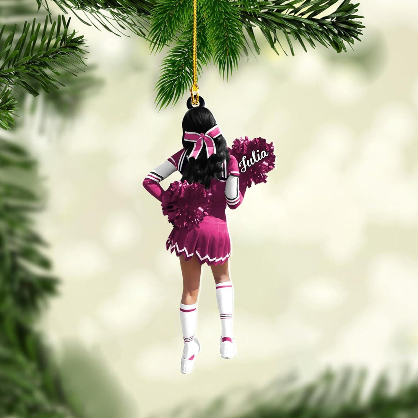 Personalized Cheerleader Pom Pom Girl Christmas Ornament, Custom Name Cheerleader Xmas Ornament ON0855