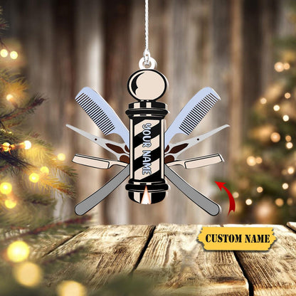 Personalized Barber Logo Christmas Ornament, Custom Name Barber Shop Ornament ON1336