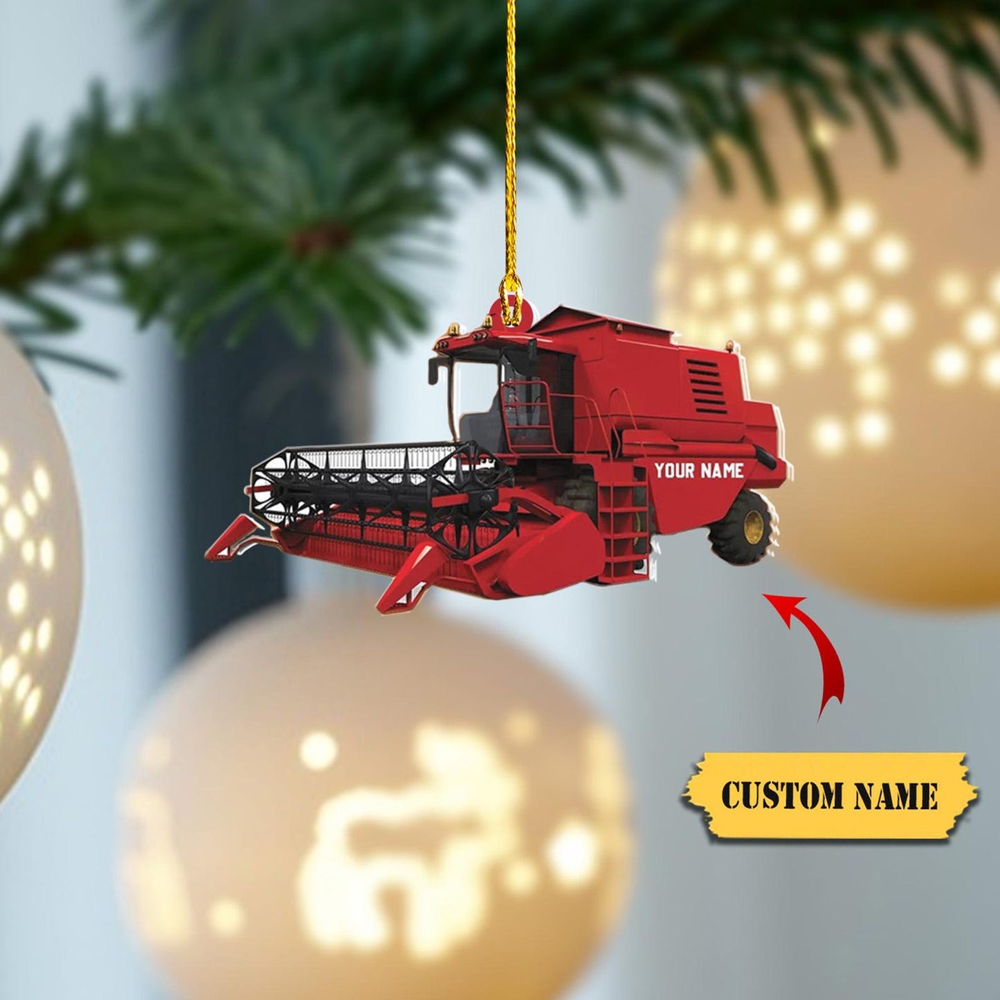 Personalized Red Combine Harvester Ornament, Custom Name Combine Harvester Ornament ON0933