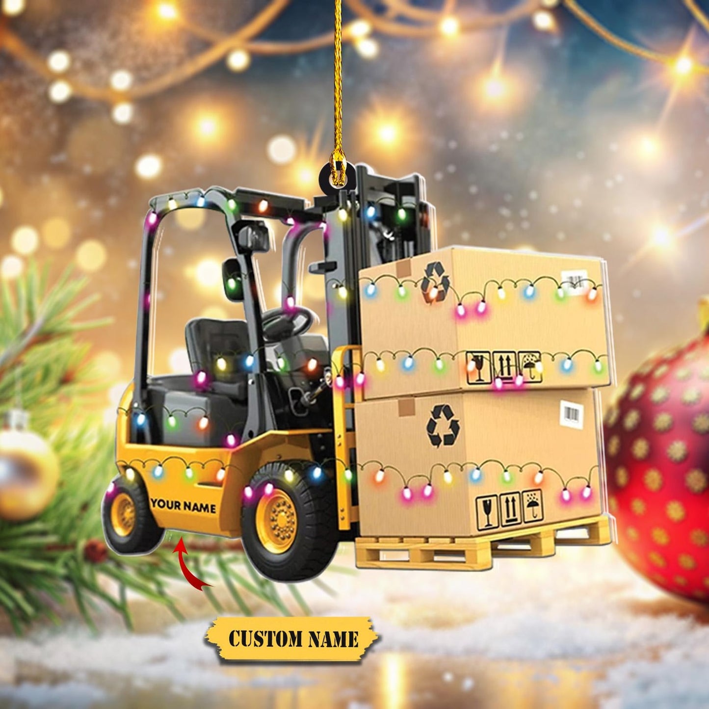 Personalized Forklift Truck Light Christmas Ornament, Custom Forklift Truck Xmas Ornament 2024 With Name ON0932