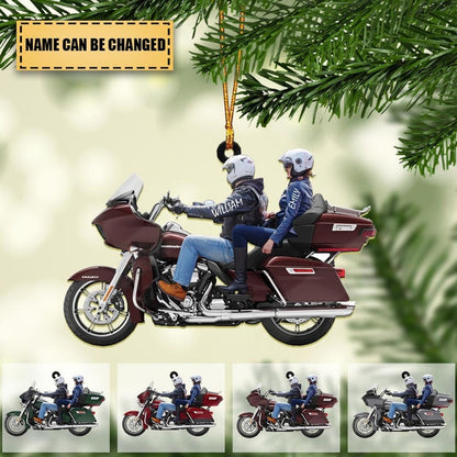 Personalizable Biker Couple Motorcycle Christmas Ornament, Custom Name Motorcycle Lover Ornament ON0495