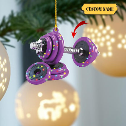 Personalized Dumbbell Light Christmas Ornament, Custom Name Fitness Gym Lovers Xmas Ornament ON0930