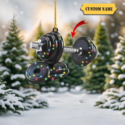 Personalized Dumbbell Light Christmas Ornament, Custom Name Fitness Gym Lovers Xmas Ornament ON0930