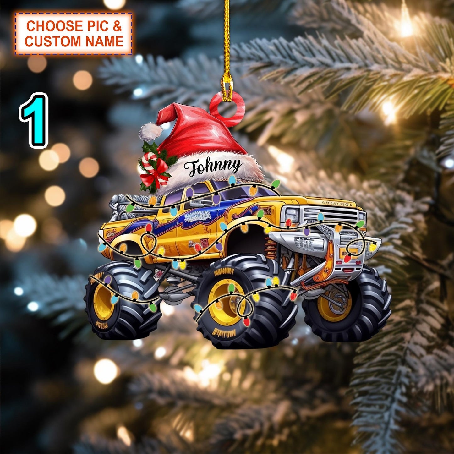 Personalized Monster Truck With Led Light Christmas Ornament, Custom Monster Truck Ornament 2024 ON0474