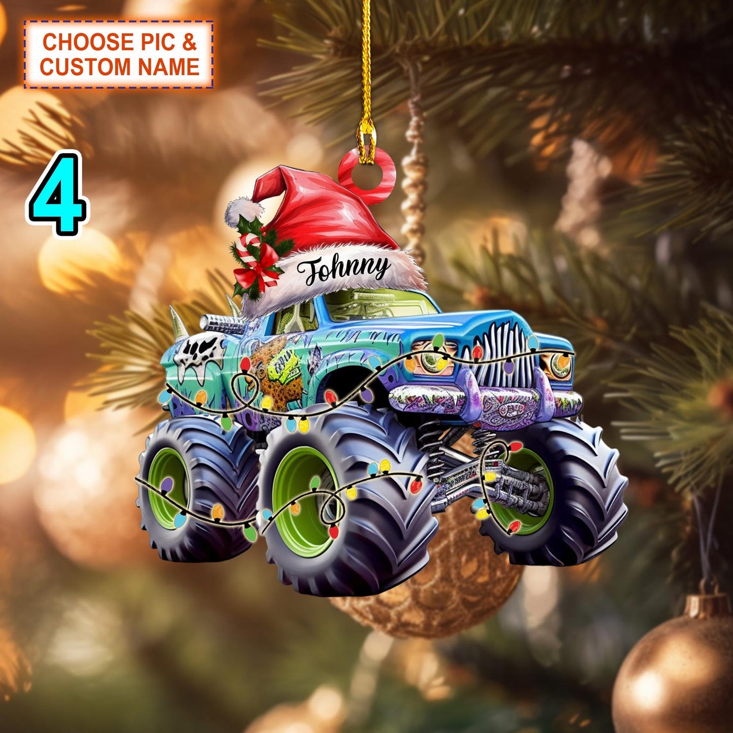 Personalized Monster Truck With Led Light Christmas Ornament, Custom Monster Truck Ornament 2024 ON0474