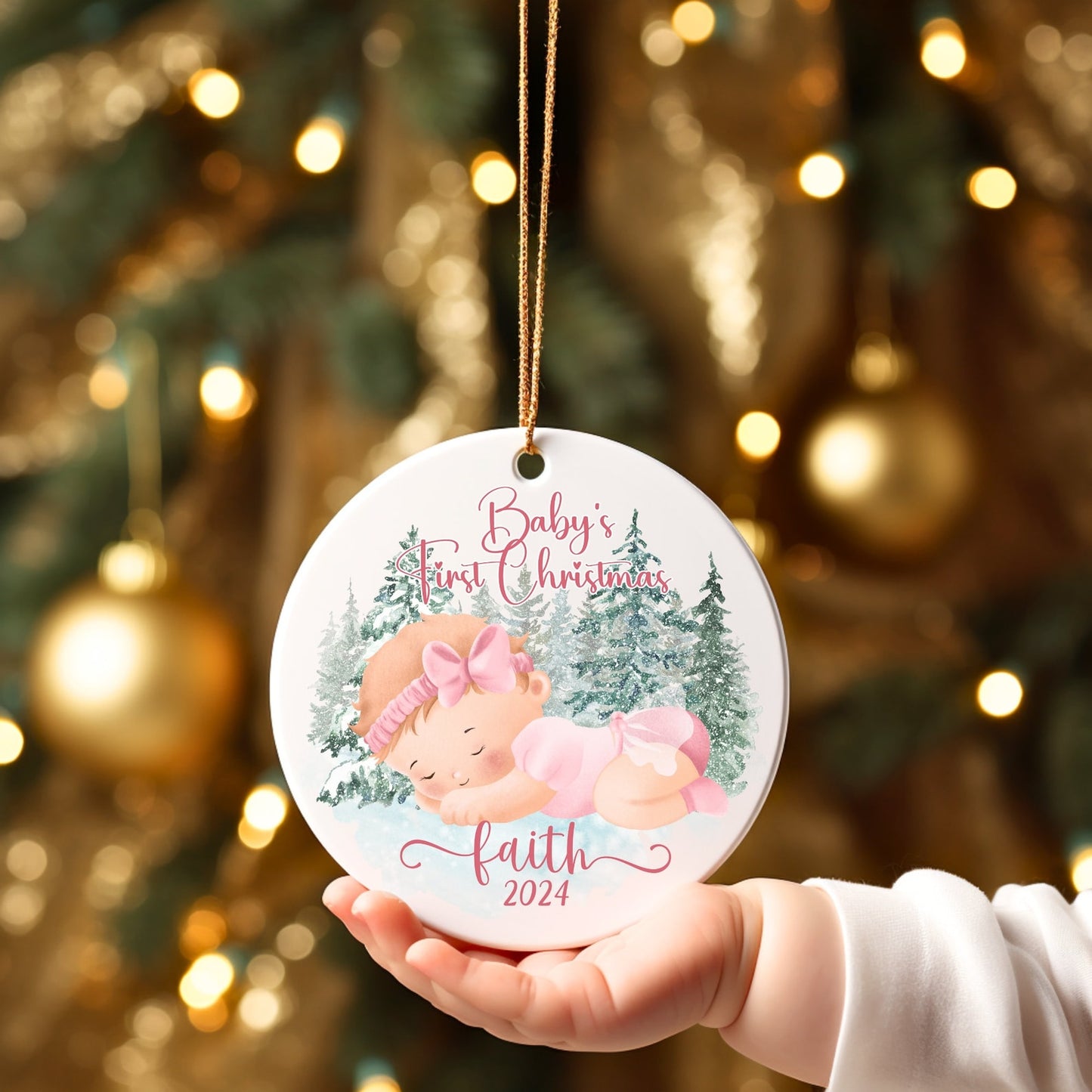 Personalised Baby's First Christmas Ceramic Ornament 2024, Custom Name Baby's 1st Christmas Keepsake Xmas Ornament ON0451