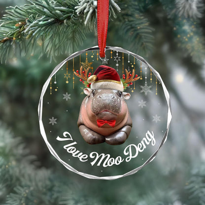 I Love Moo Deng Christmas Ornament, Cute Baby Hippo Moo Deng Bouncy Pig in Thai Hippopotamus Ornament ON0525