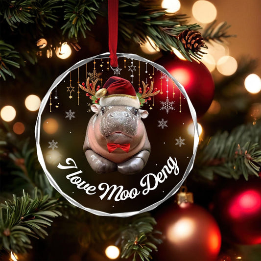 I Love Moo Deng Christmas Ornament, Cute Baby Hippo Moo Deng Bouncy Pig in Thai Hippopotamus Ornament ON0525