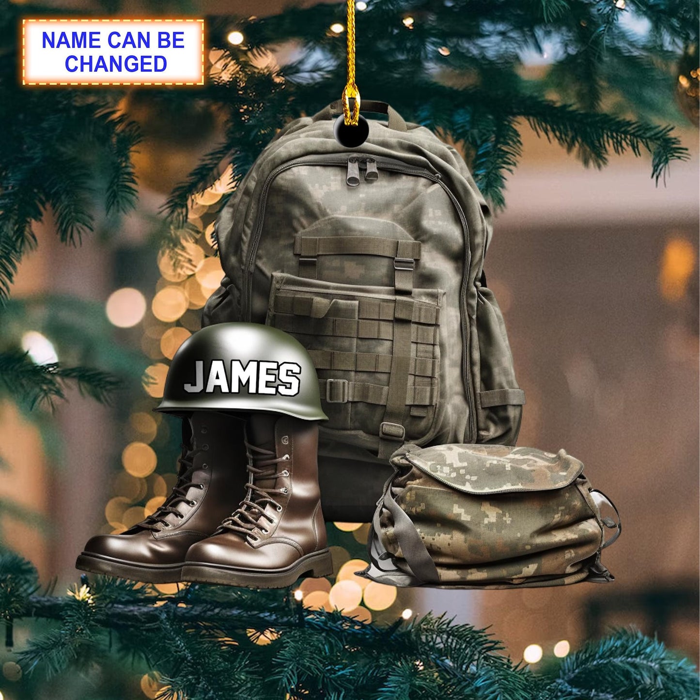 Personalized Military Uniform Boots & Helmet Christmas Ornament, Custom Name Solider Ornament ON1252