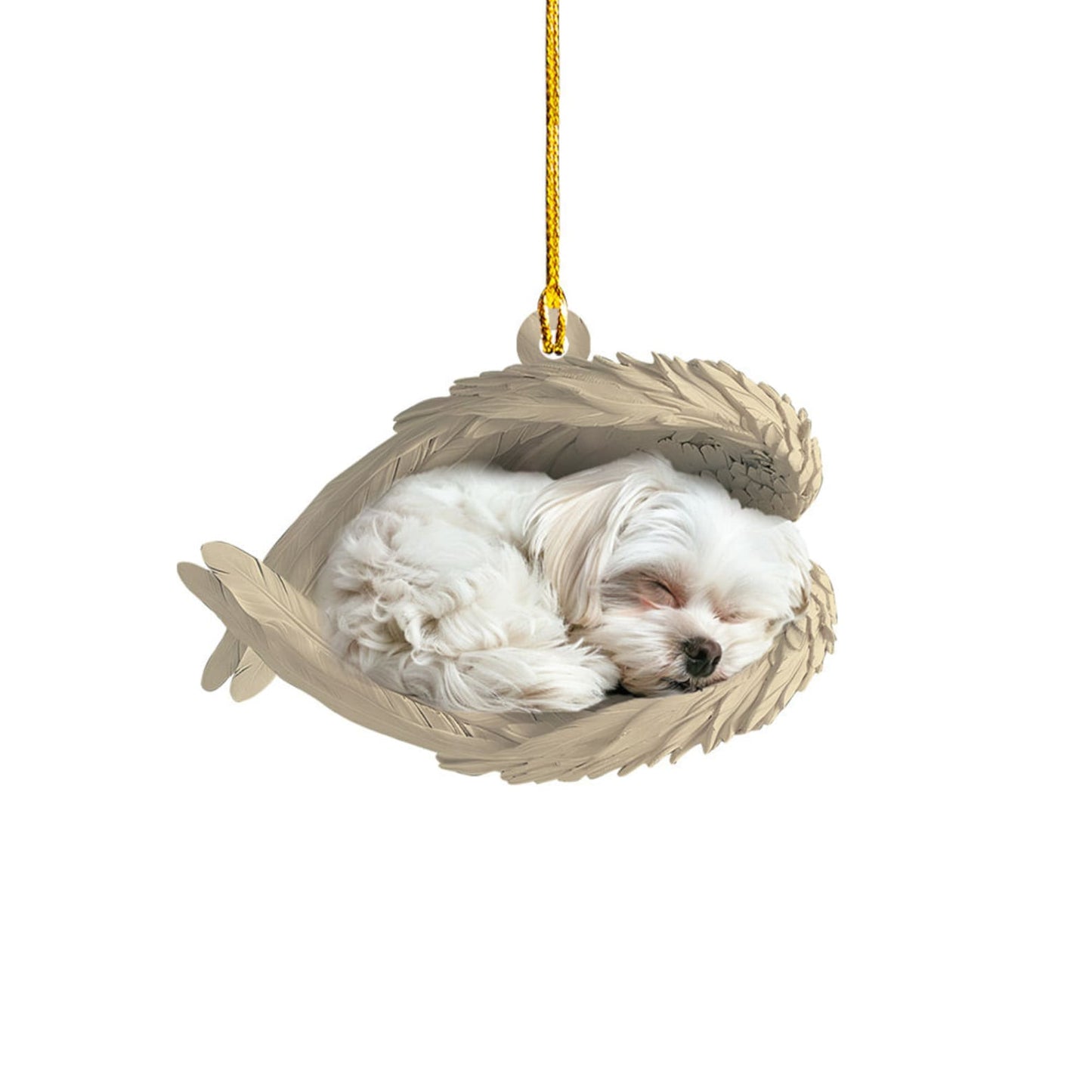 Personalized Maltese Dog Sleeping Angel Wings Ornament, Custom Name Maltese Dog Christmas Ornament ON0811