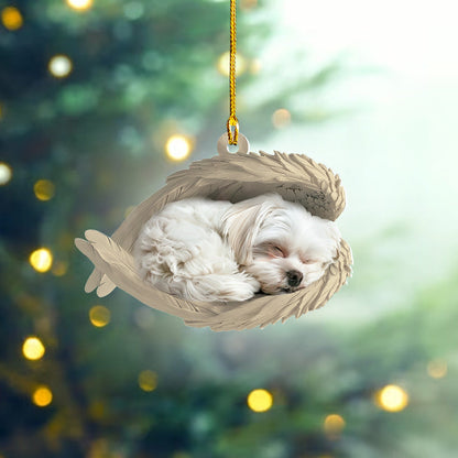 Personalized Maltese Dog Sleeping Angel Wings Ornament, Custom Name Maltese Dog Christmas Ornament ON0811