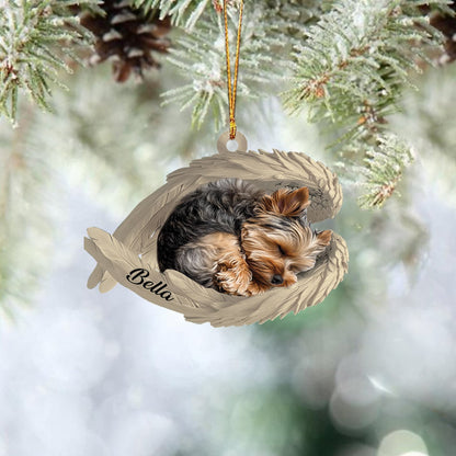 Personalized Morkie Dog Sleeping Angel Wings Ornament, Custom Name Morkie Dog Christmas Ornament ON0810