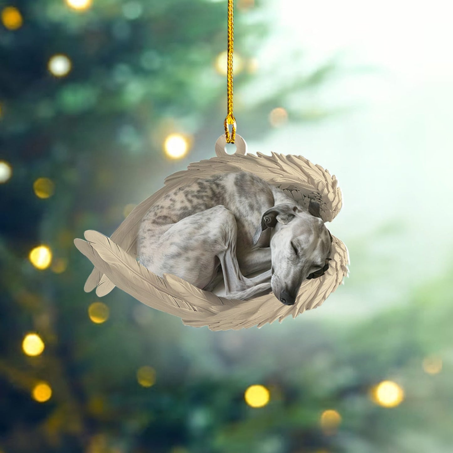 Personalized Whippet Dog Sleeping Angel Wings Ornament, Custom Name Whippet Dog Christmas Ornament ON1592