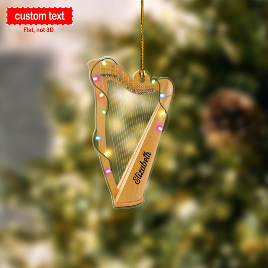 Personalized Harp Christmas Lights Ornament, Custom Name Harp Lover Ornament ON1043